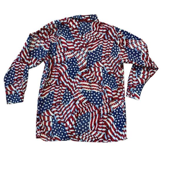 VTG Andrew McMullan USA Flag Button Down Shirt Men’s M 100% Cotton Americana - Picture 3 of 12